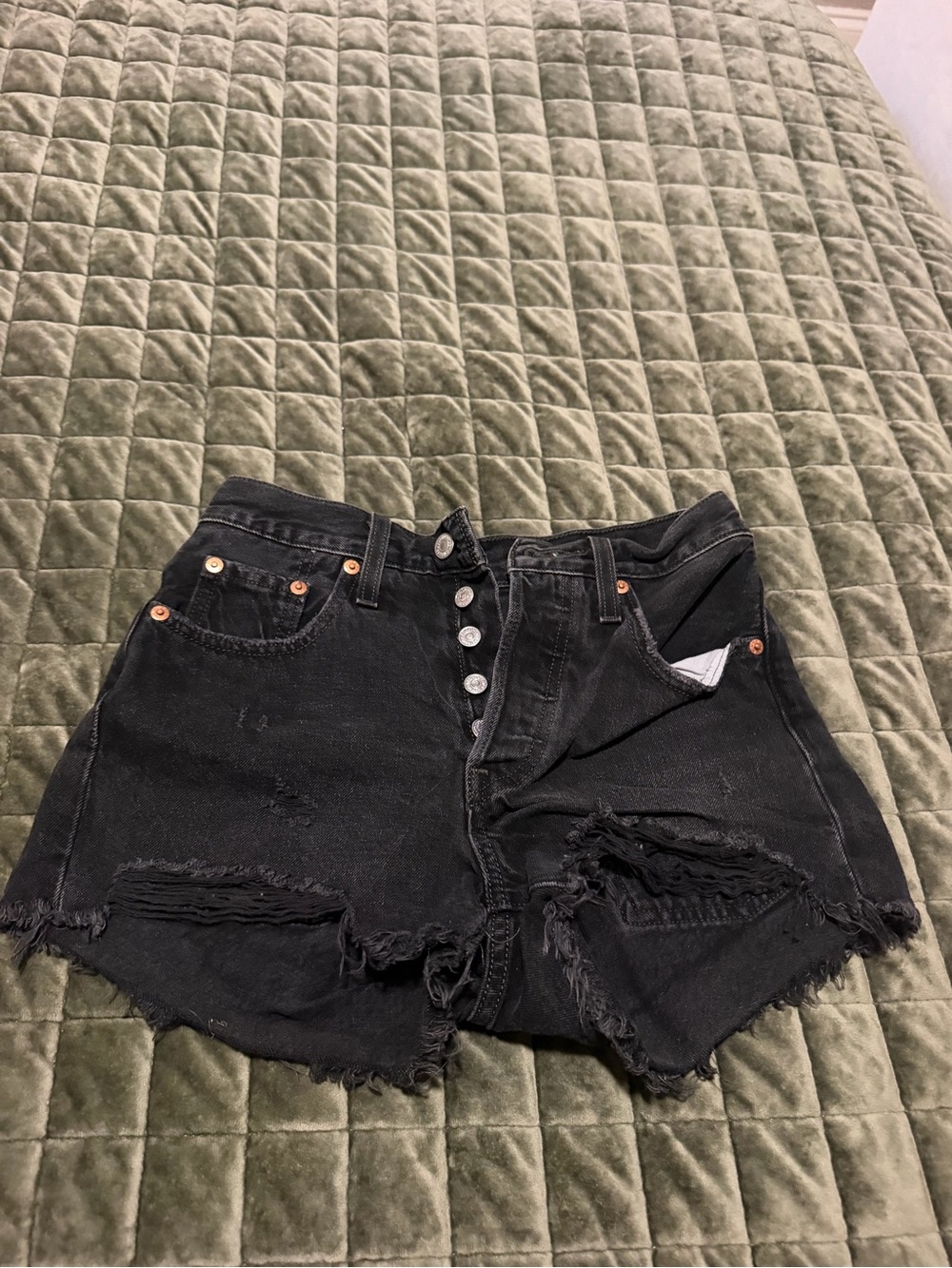 Levi's Black Distressed Button-Fly Denim Shorts
